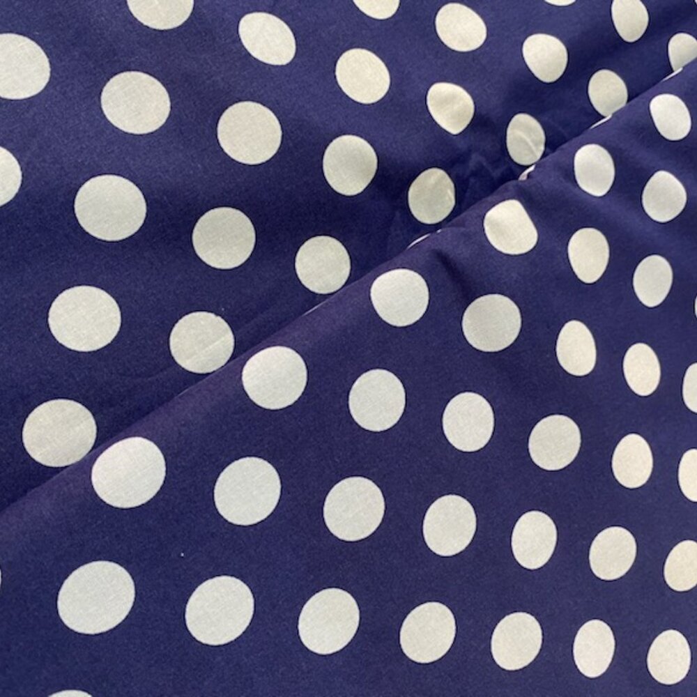 NEW From Bolt Cotton Fabric BTY Navy Blue w/ Light Blue Nickel Size Polka Dots